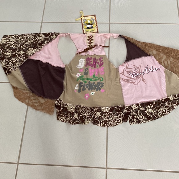 Vintage Styles Ever After Handmade Van Halen brown pink brown lace vest OS - Picture 2 of 8